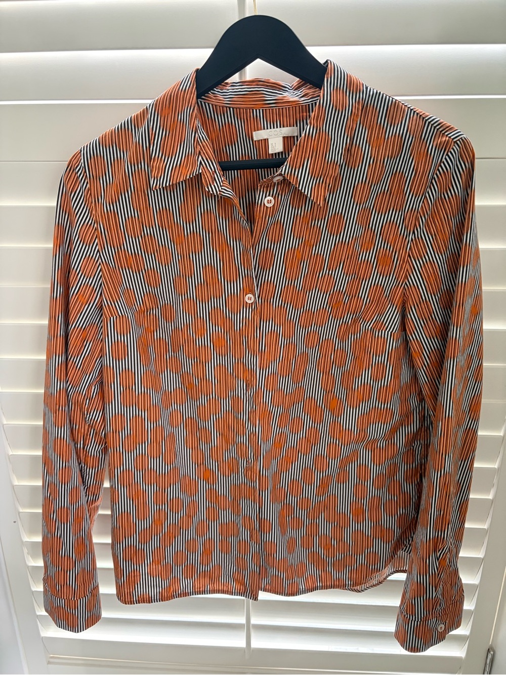 COS women’s Patterned Button-Up Shirt in Orange and Black